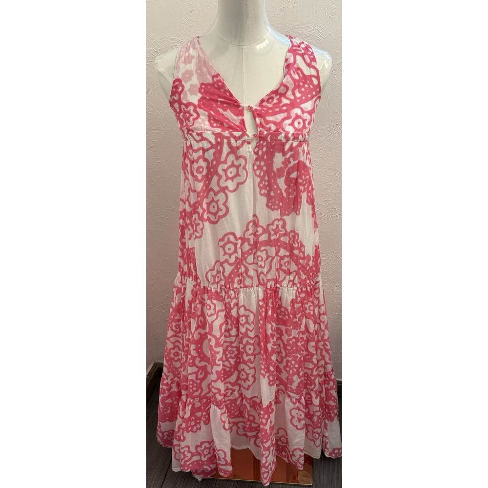 Pink And White Floral Tiered Maxi Dress Size XS Cotton Resortwear